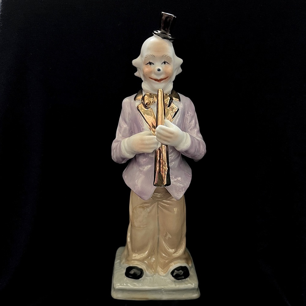 Charming MCM Vintage Lusterware Art Deco Clown Figurine with Gold Accents